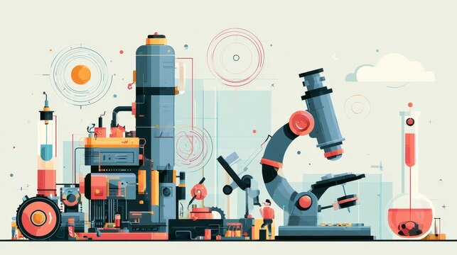 Digital innovation systems flat design side view creative breakthrough lab animation vivid.