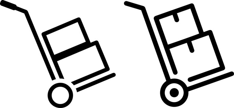 Hand truck with boxes icon set, delivery and logistics symbol