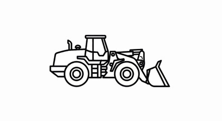 Naklejka premium Front End Wheel Loader Outline Vector Illustration. Heavy Construction Machinery Line Art Icon. Industrial Earthmoving Equipment Sketch for Coloring Page and Logo Design.
