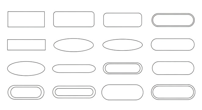 A collection of basic geometric shapes including squares, rectangles, circles, ovals, and rounded rectangles in various sizes and orientations arranged in a grid pattern