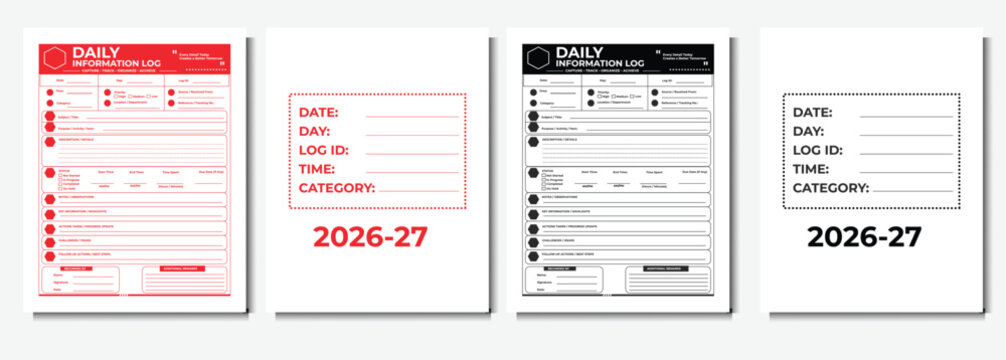 Daily Information Log Template. Professional Information Tracking Form, Record Keeping Worksheet, Activity Documentation Sheet, Data Management Journal and Printable Organization Log Book