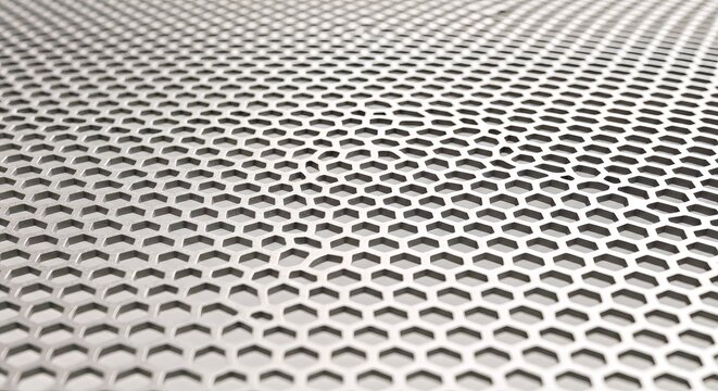 Close up View of Silver Metal Perforated Sheet With Hexagonal Holes