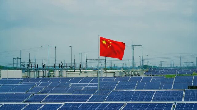 Solar panel farm or solar park in China.