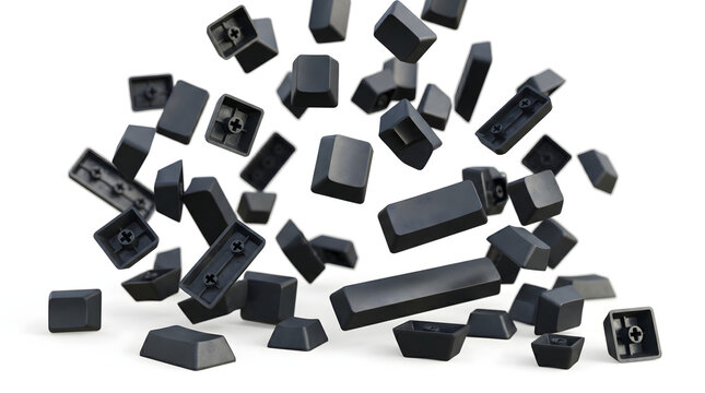 AI-generated modern keyboard keys scattered floating isolated White background