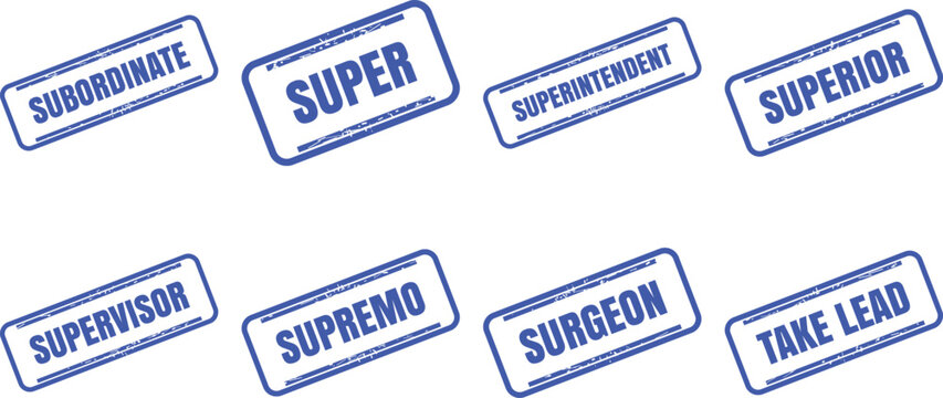 Set of blue rubber stamps with business and leadership related words stamp vector design set