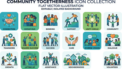 Fototapeta premium Community Togetherness Icon Collection – Flat Vector Illustration