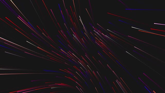 Abstract explosion of red pink and white light particle trails from corner background, cyber technology digital data burst with glowing neon speed lines motion Video.