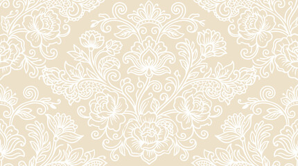Fototapeta premium The Hand drawn pattern features a beautiful floral design on a beige background