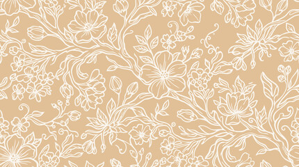 Fototapeta premium Hand drawn pattern of flowers and leaves on a fabric surface