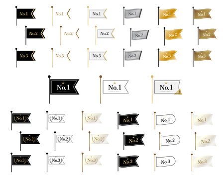 Comprehensive monochrome and gold ranking flag icons set