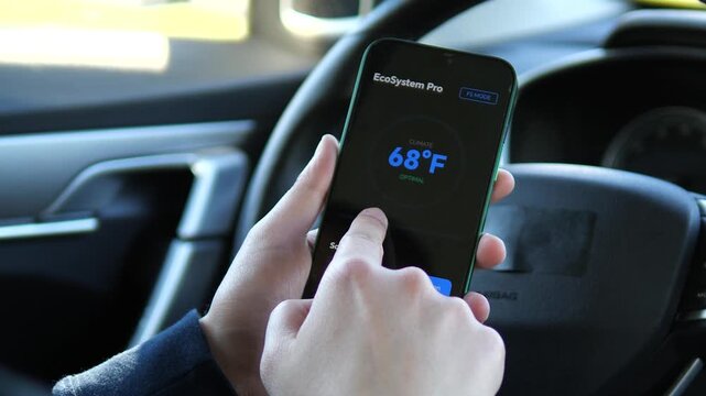 User adjusting the climate slider from 71 F to a cooler 68 F. The touch interaction allows for precise environmental control. Ideal for smart home UX, tactile feedback, and intuitive climate