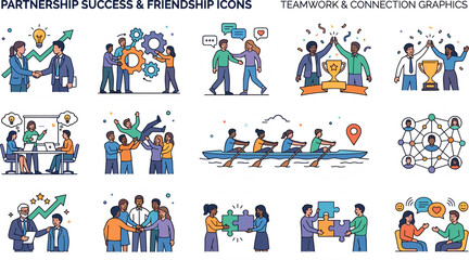 Fototapeta premium Partnership Success and Friendship Icons – 15 Teamwork and Connection Graphics