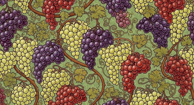 Grapes illustration seamless pattern