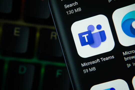 Dhaka, Bangladesh- 22 June 2026: Microsoft Teams app from Google Playstore is displayed on a smartphone screen.