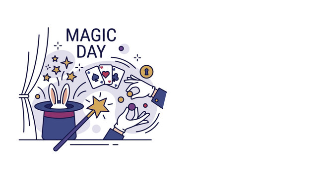 Magic Day Illustration with Rabbit in Hat and Playing Cards