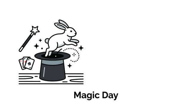 Magic Trick Illustration with Rabbit Emerging from Hat