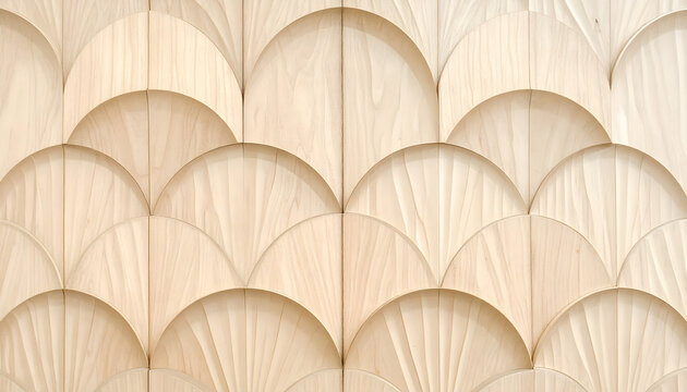 Light wood semicircle pattern wall panel isolated on a transparent background