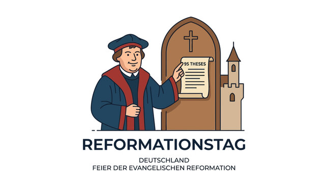 Reformation Day Concept Illustration with Martin Luther and 95 Theses