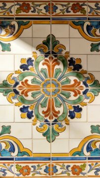 Vertical video: Shifting window light moving across medallion on kitchen wall, showing grout seam