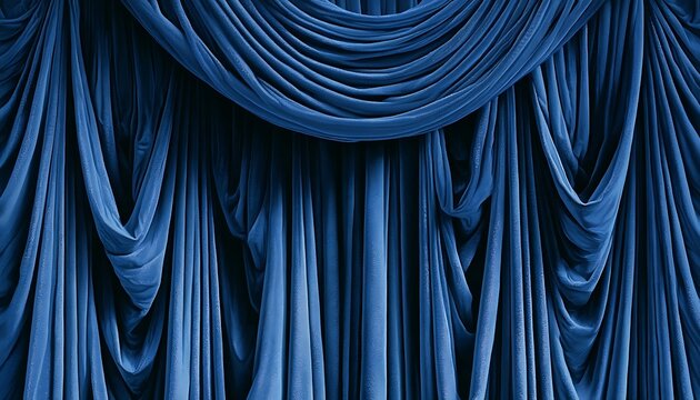 Rich Blue Velvet Drapes with Elegant Swag and Pleats.