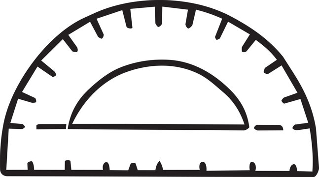 Protractor doodle line icon for geometry, math and school supplies