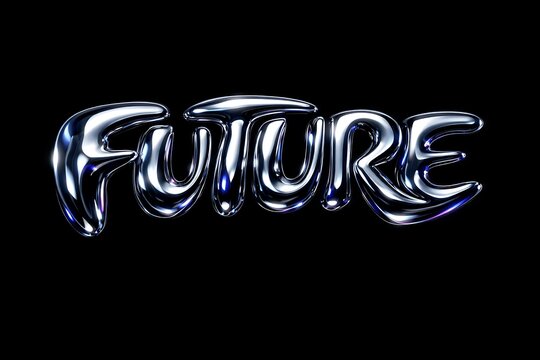 3d metallic chrome text effect with a liquid fluid typography style reading future