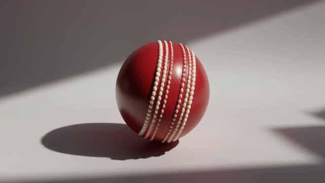 Animation video of a cricket ball spinning rapidly against a clean bright background