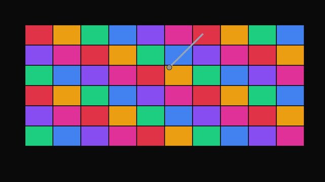 Abstract geometric motion background, with rotating clock, hand and colorful, grid pattern