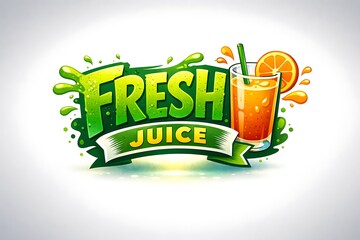Naklejka premium Fresh juice logo design with a glass of orange juice and green splash isolated on white background