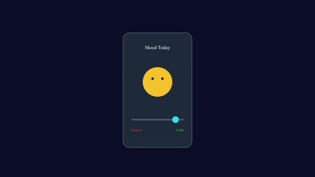Mental health app interface: mood tracker slider animation for stress and calmness management wellness app