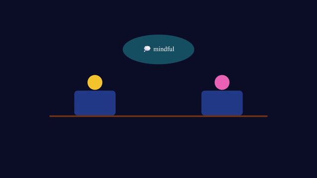 Mindful communication and mental health concept: minimalist animated people working together mindfulness