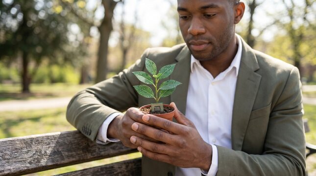 Black Man Holding AI Plant Metaphor