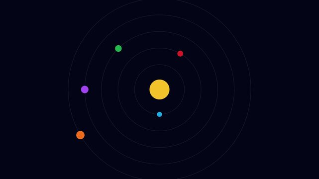 Minimalist solar system animation: planets orbiting sun in flat style space astronomy