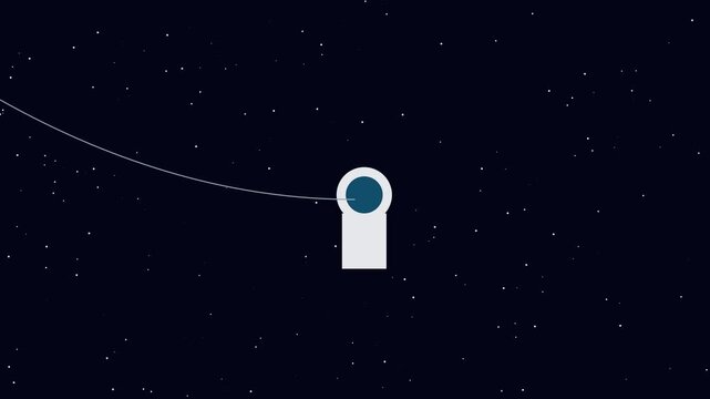 Minimalist space exploration animation, astronaut helmet floating in deep galaxy background, stars universe