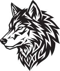 Fototapeta premium Black and white tribal wolf head illustration for logo design and tattoo art