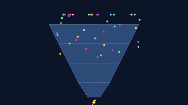 Sales funnel conversion concept with animated particles and data flow marketing business strategy data visualization