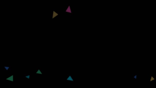 Abstract Colorful Triangles Floating on Black Background.