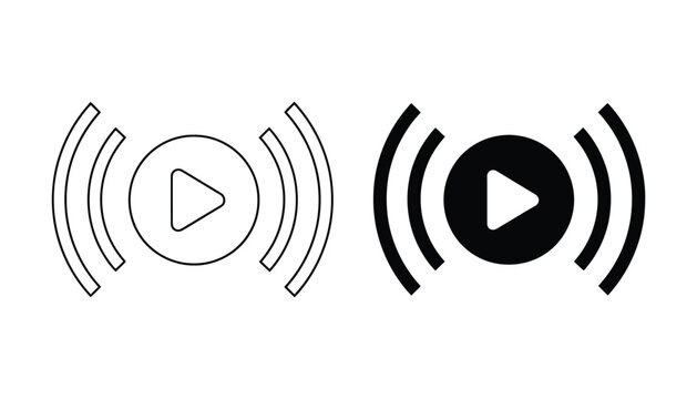 Modern play pause wireless speaker icon set