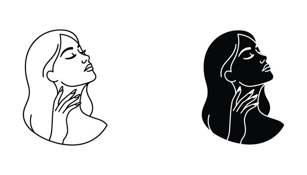 Woman touching throat with eyes closed