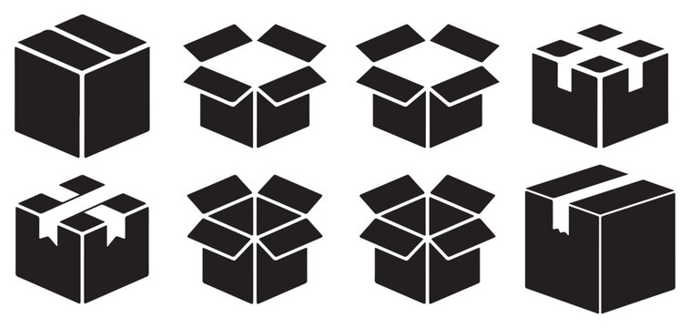Set of open shipping box icons from different perspectives vector illustration eps 10