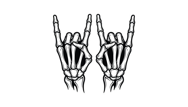 Skeletal hands making rock on hand gesture