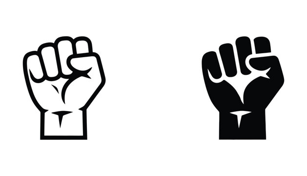 Black and white clenched fists icon