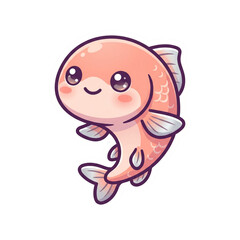 Fototapeta premium Cute Salmon Fish Character with Happy Expression and Kawaii Aesthetic Illustration