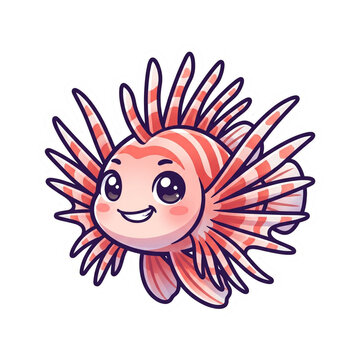 Lionfish Tropical Sea Creature Smiling Mascot Fish Illustration