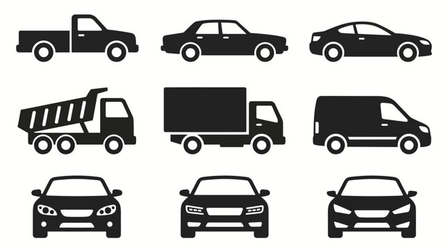 Automotive vehicle icons set with cars trucks and delivery vans
