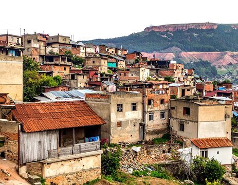Cityscape of shanty town.