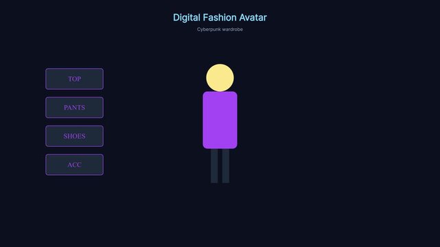Digital fashion avatar customizer: interactive cyberpunk character creator interface ui game development