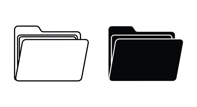 Black and white folder icon set with stack effect