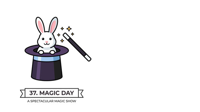 Magical Rabbit in Top Hat with Wand Illustration