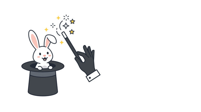 Magician Hand With Magic Wand And Rabbit In A Hat Illustration